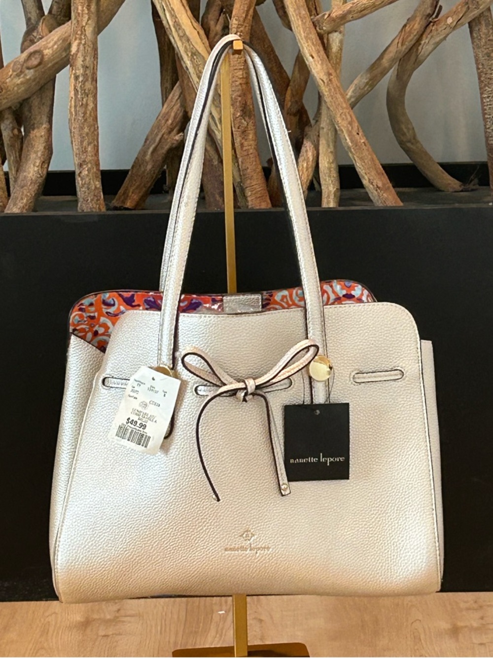 Nanette Lepore Metallic  Pebble Tote with Bow